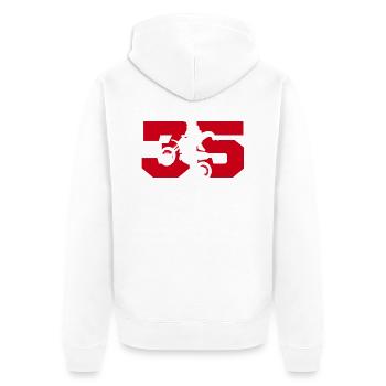 Moto 35 Biker - Unisex Premium Bio Zip Hoodie - Weiß - Hinten - Thijin (182cm)