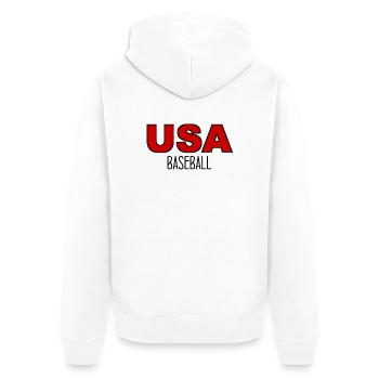 USA Baseball - US - United States of America - Unisex Premium Bio Zip Hoodie - Weiß - Hinten - Thijin (182cm)