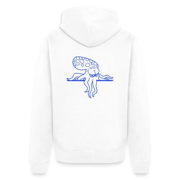 Oktopus hinter Mauer Zaun Schild Tasche guckt böse - Unisex Premium Bio Zip Hoodie - Weiß - Hinten - Thijin (182cm)
