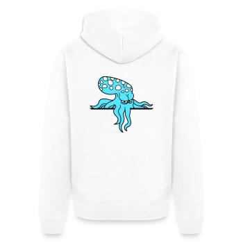 Oktopus hinter Mauer Zaun Schild Tasche guckt böse - Unisex Premium Bio Zip Hoodie - Weiß - Hinten - Thijin (182cm)