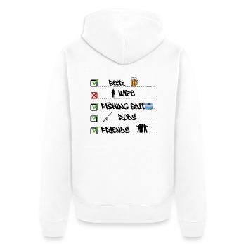 Checkliste für Prioritäten beim Angeln Lustiger Fischer - Unisex Premium Bio Zip Hoodie - Weiß - Hinten - Thijin (182cm)