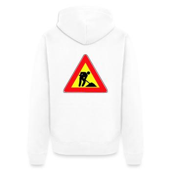 men at work - Unisex Premium Bio Zip Hoodie - Weiß - Hinten - Thijin (182cm)