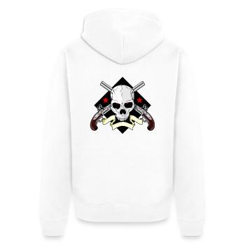 Skull mit Waffen - Unisex Premium Bio Zip Hoodie - Weiß - Hinten - Thijin (182cm)