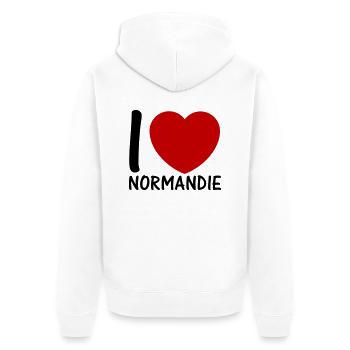 ich liebe Normandie 2c - Unisex Premium Bio Zip Hoodie - Weiß - Hinten - Thijin (182cm)
