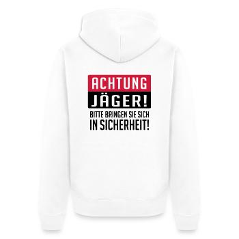 Achtung Jäger - Unisex Premium Bio Zip Hoodie - Weiß - Hinten - Thijin (182cm)