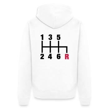 racing_gangschaltung_rueckwaerts__f2 - Unisex Premium Bio Zip Hoodie - Weiß - Hinten - Thijin (182cm)