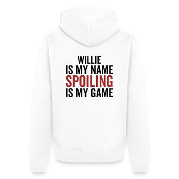 Willie ist mein Name Verderben ist mein Spiel - Unisex Premium Bio Zip Hoodie - Weiß - Hinten - Thijin (182cm)
