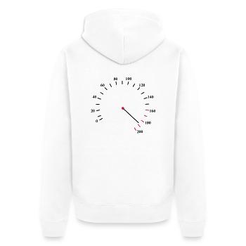 Tacho Schnell - Unisex Premium Bio Zip Hoodie - Weiß - Hinten - Thijin (182cm)