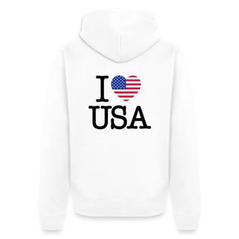 I Love USA - Unisex Premium Bio Zip Hoodie - Weiß - Hinten - Thijin (182cm)