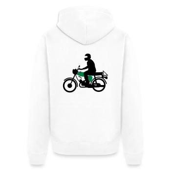Fahrzeug - Simson S51 - Unisex Premium Bio Zip Hoodie - Weiß - Hinten - Thijin (182cm)