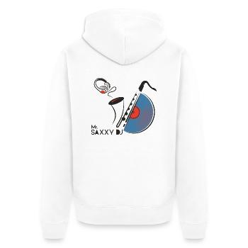 Mr. Saxxy DJ - Unisex Premium Bio Zip Hoodie - Weiß - Hinten - Thijin (182cm)