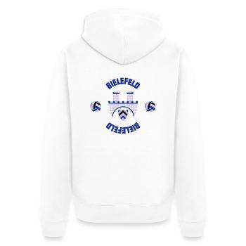 Bielefeld (ID: 001013) - Unisex Premium Bio Zip Hoodie - Weiß - Hinten - Thijin (182cm)