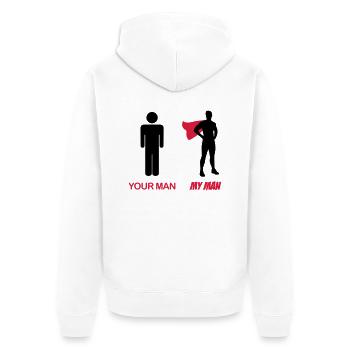 Votre homme - mon one - votre humour homme - mon - Veste à capuche bio Premium Unisexe - blanc - Dos - Thijin (182cm)