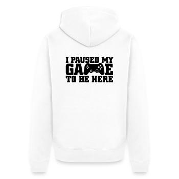 Ich habe mein Spiel pausiert, um hier zu sein - Unisex Premium Bio Zip Hoodie - Weiß - Hinten - Thijin (182cm)