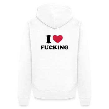 I Love Fucking - Unisex Premium Bio Zip Hoodie - Weiß - Hinten - Thijin (182cm)