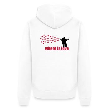 where is love - Unisex Premium Bio Zip Hoodie - Weiß - Hinten - Thijin (182cm)