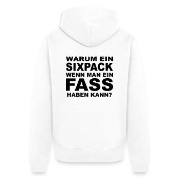 Warum ein Sixpack, wenn man ein Fass haben kann? - Unisex Premium Bio Zip Hoodie - Weiß - Hinten - Thijin (182cm)