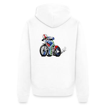 Speedway - Unisex Premium Bio Zip Hoodie - Weiß - Hinten - Thijin (182cm)