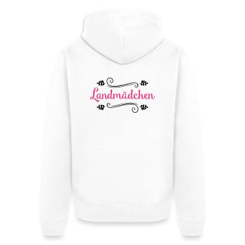 landmaedchen design - Unisex Premium Bio Zip Hoodie - Weiß - Hinten - Thijin (182cm)