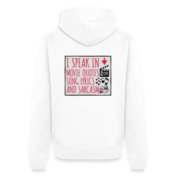 speak lyrics and sarcasm - Unisex Premium Organic Zip Hoodie - white - Back - Thijin (182cm)