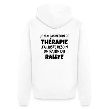 thérapie rallye / humour rallye - Veste à capuche bio Premium Unisexe - blanc - Dos - Thijin (182cm)