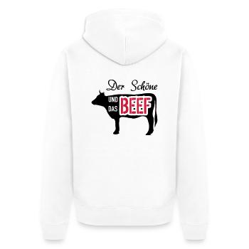 Der Schöne und das Beef - Unisex Premium Bio Zip Hoodie - Weiß - Hinten - Thijin (182cm)