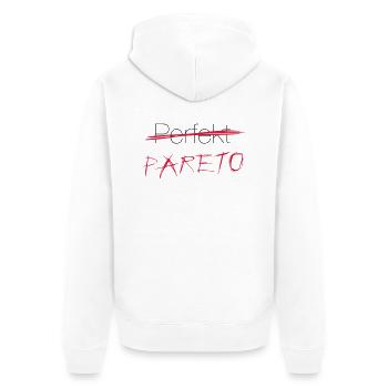 Perfekt? Nein: Pareto! - Unisex Premium Bio Zip Hoodie - Weiß - Hinten - Thijin (182cm)