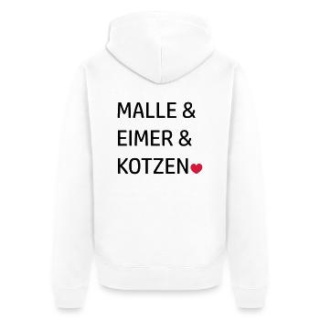 Mallorca Gruppen Sprüche Malle & Eimer & kotzen - Unisex Premium Bio Zip Hoodie - Weiß - Hinten - Thijin (182cm)