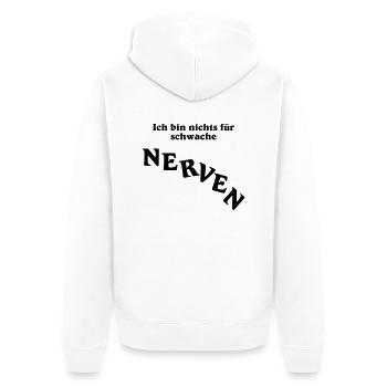 Ich bin nichts für schwache Nerven - Unisex Premium Bio Zip Hoodie - Weiß - Hinten - Thijin (182cm)