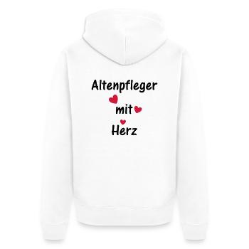 Altenpfleger mit Herz - Unisex Premium Bio Zip Hoodie - Weiß - Hinten - Thijin (182cm)