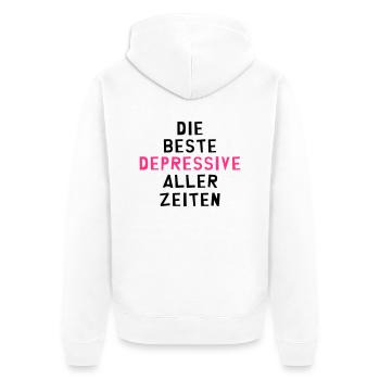 Depressiver - Depressive - Depressiv - Bipolar - Unisex Premium Bio Zip Hoodie - Weiß - Hinten - Thijin (182cm)