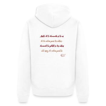 08 - Question de valeurs - Veste à capuche bio Premium Unisexe - blanc - Dos - Thijin (182cm)