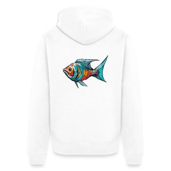 Bunter Graffiti Fisch - Unisex Premium Bio Zip Hoodie - Weiß - Hinten - Thijin (182cm)