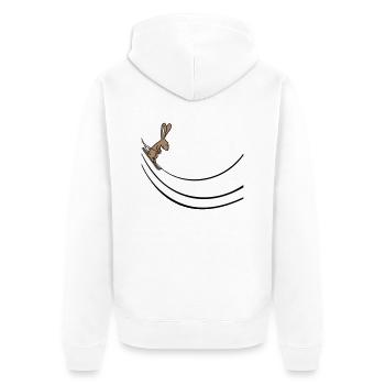 Hase Skihase Skispringen Rampe Ski fahren Schnee - Unisex Premium Bio Zip Hoodie - Weiß - Hinten - Thijin (182cm)