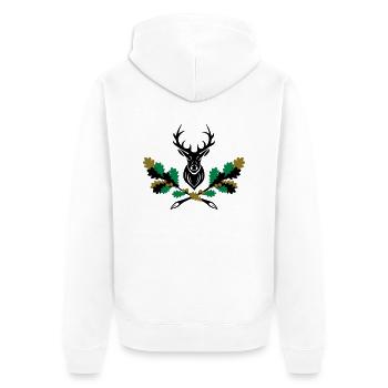 Hirsch Geweih Eiche Logo 3farbig - Unisex Premium Bio Zip Hoodie - Weiß - Hinten - Thijin (182cm)