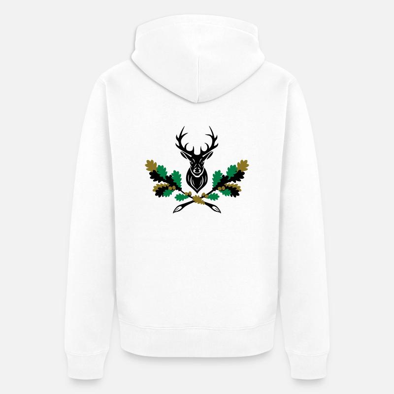 Hirsch Geweih Eiche Logo 3farbig - Unisex Premium Bio Zip Hoodie - Weiß