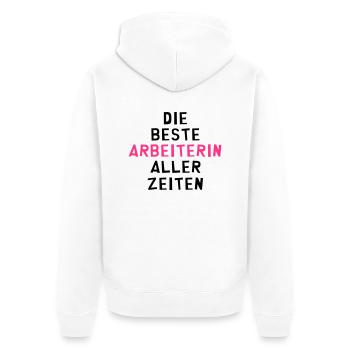 Arbeiter - Arbeiterin - Arbeit - Gewerkschaft - Unisex Premium Bio Zip Hoodie - Weiß - Hinten - Thijin (182cm)