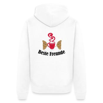 croissant_and_coffee_friends_001 - Unisex Premium Bio Zip Hoodie - Weiß - Hinten - Thijin (182cm)