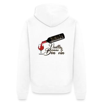 vieillis bon vin humour alcool citation bouteille - Veste à capuche bio Premium Unisexe - blanc - Dos - Thijin (182cm)
