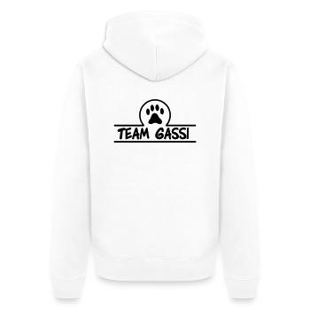 team gassi 01 - Unisex Premium Bio Zip Hoodie - Weiß - Hinten - Thijin (182cm)