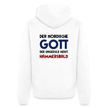 Dieu de l’impatience - Hammersbald - Veste à capuche bio Premium Unisexe - blanc - Dos - Thijin (182cm)