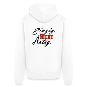 einzig aber nicht artigrot - Unisex Premium Bio Zip Hoodie - Weiß - Hinten - Thijin (182cm)