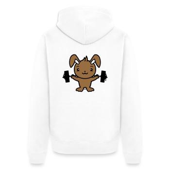 Hase Bodybuilder Gym Muskeln Stark Fitness Gewicht - Unisex Premium Bio Zip Hoodie - Weiß - Hinten - Thijin (182cm)