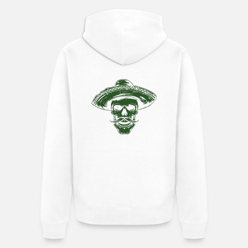 Squelette Crâne Sombrero Mexicain - Veste à capuche bio Premium Unisexe - blanc