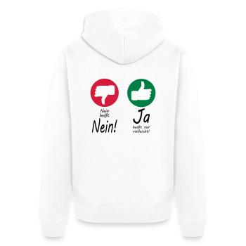 Nein heißt Nein + Daumen - Unisex Premium Bio Zip Hoodie - Weiß - Hinten - Thijin (182cm)