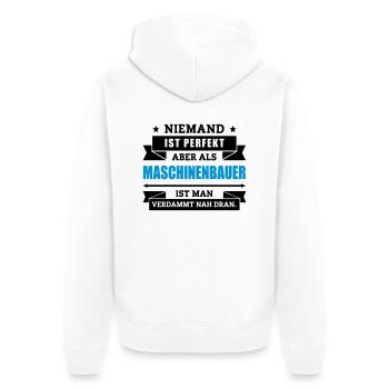 Funshirt Maschinenbauer - Unisex Premium Bio Zip Hoodie - Weiß - Hinten - Thijin (182cm)