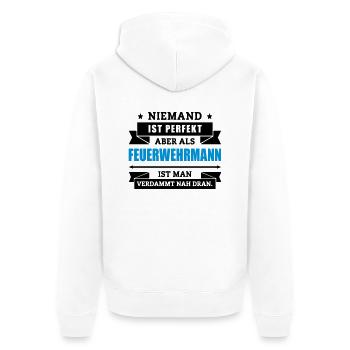 Funshirt Feuerwehrmann - Unisex Premium Bio Zip Hoodie - Weiß - Hinten - Thijin (182cm)