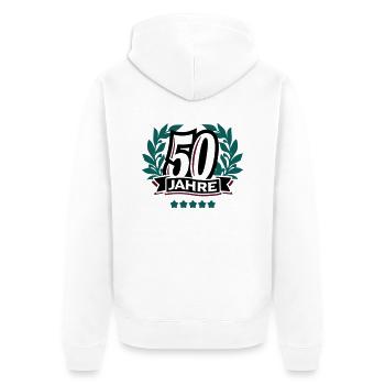 50 Jahre - Unisex Premium Bio Zip Hoodie - Weiß - Hinten - Thijin (182cm)