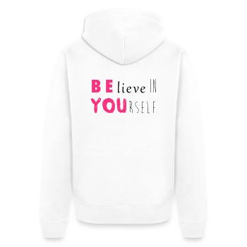 Be you - Unisex Premium Bio Zip Hoodie - Weiß - Hinten - Thijin (182cm)