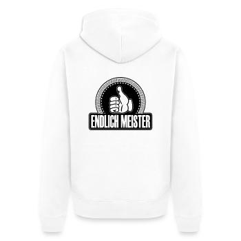 Endlich Meister Daumen hoch - Unisex Premium Bio Zip Hoodie - Weiß - Hinten - Thijin (182cm)